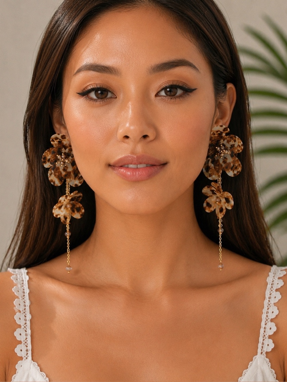 Leopard Print Flower Drop Earrings